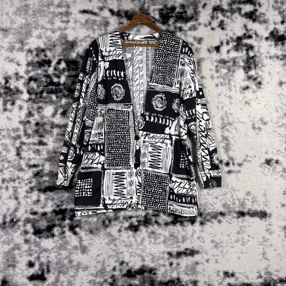 The Beauty Connection Black & White Abstract Geometric Print Cardigan Size M